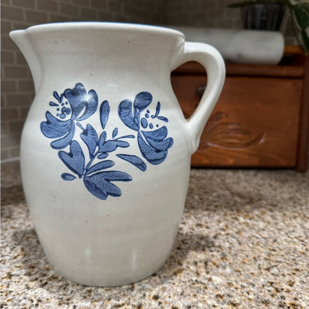 Blue Floral Stoneware Pitcher